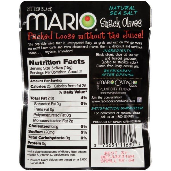 slide 2 of 21, Mario Ripe Pitted Snack Olive Seasoned with Natural Sea Salt, 1.05 oz