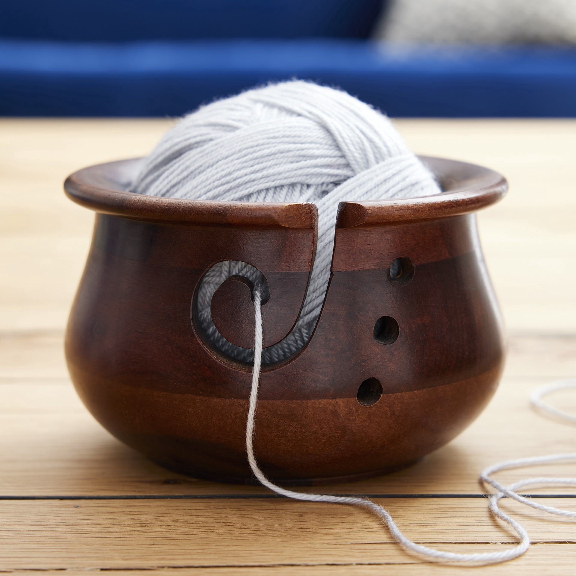 slide 3 of 3, Curvy Sheesham Yarn Bowl By Loops & Threads, 6 in x 4 in