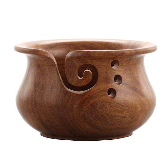 slide 1 of 3, Curvy Sheesham Yarn Bowl By Loops & Threads, 6 in x 4 in