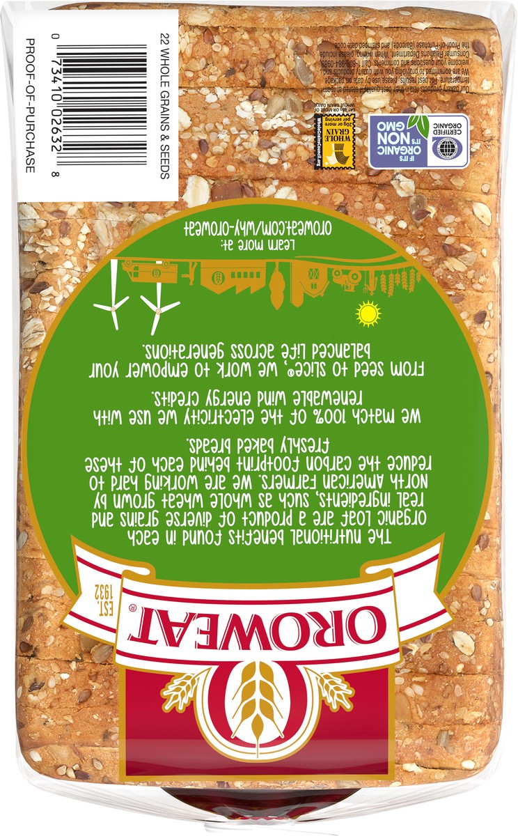 slide 6 of 7, Oroweat Organic 22 Whole Grains & Seeds Bread, 27 oz, Multigrain Bread, Bag, 27 oz