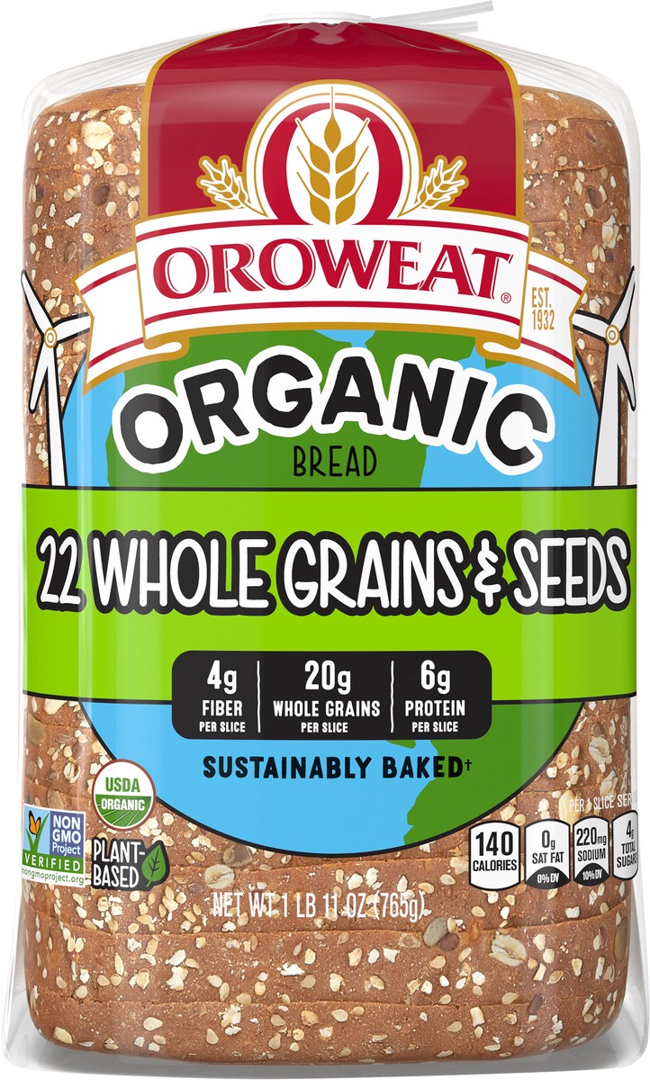 slide 2 of 7, Oroweat Organic 22 Whole Grains & Seeds Bread, 27 oz, Multigrain Bread, Bag, 27 oz