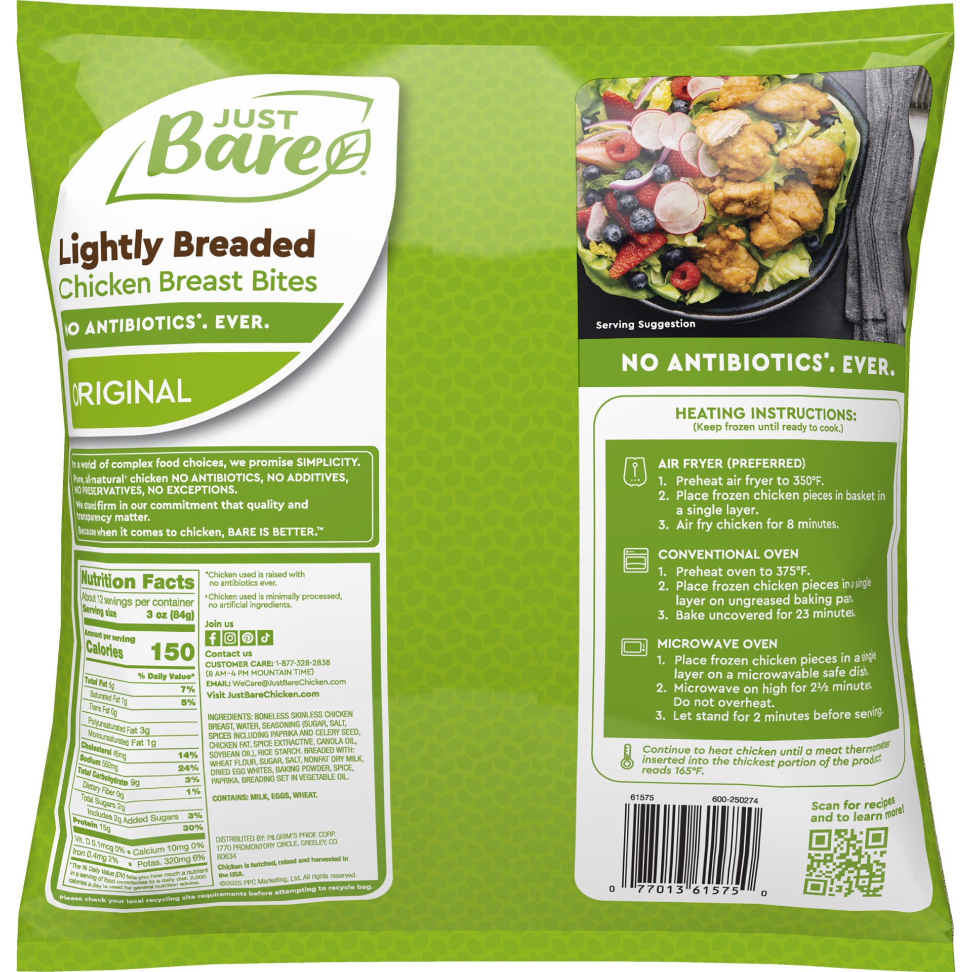 slide 2 of 7, Just BARE Fuly Cooked Bnls Sknl Lightly Breaded Chicken Breast Bites, 36 oz