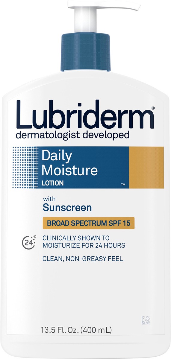 slide 5 of 11, Lubriderm Daily Moisture Lotion, Pro-Vitamin B5 & SPF 15, 13.5 fl. oz, 13.50 fl oz