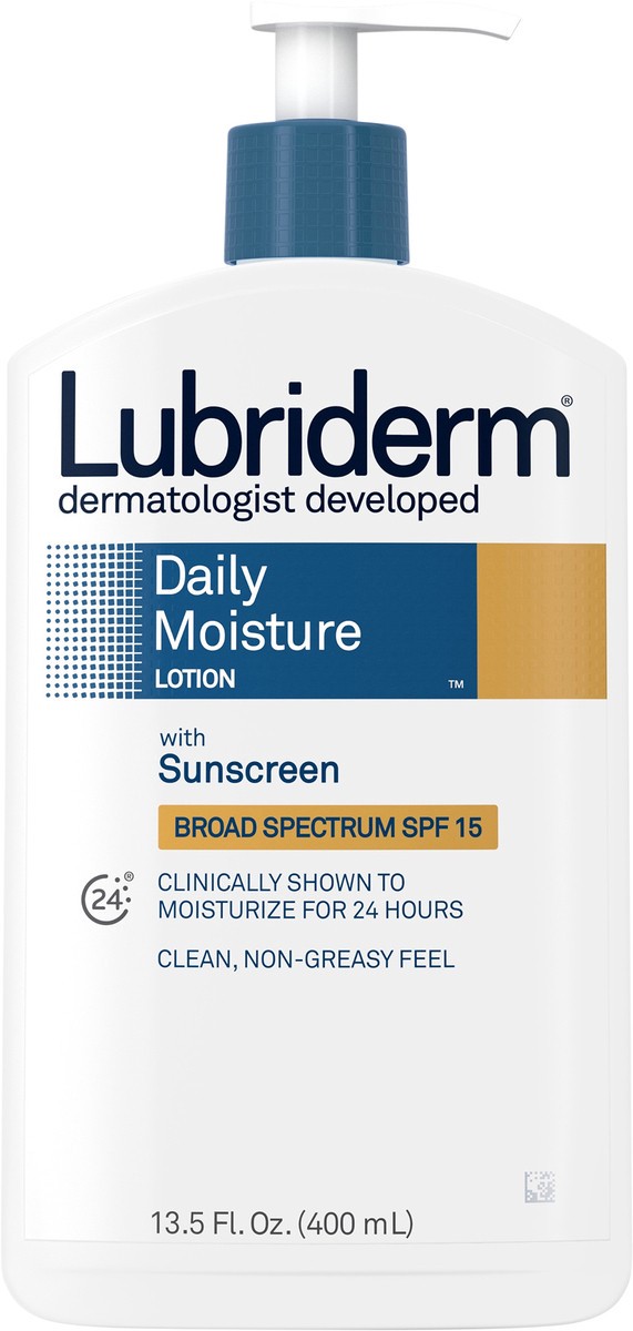 slide 3 of 11, Lubriderm Daily Moisture Lotion, Pro-Vitamin B5 & SPF 15, 13.5 fl. oz, 13.50 fl oz