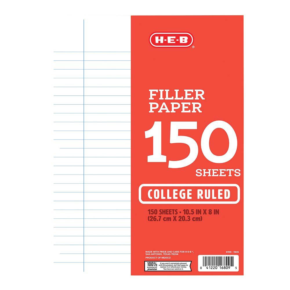 slide 1 of 1, H-E-B 150 College Rule Filler Paper, 150 ct