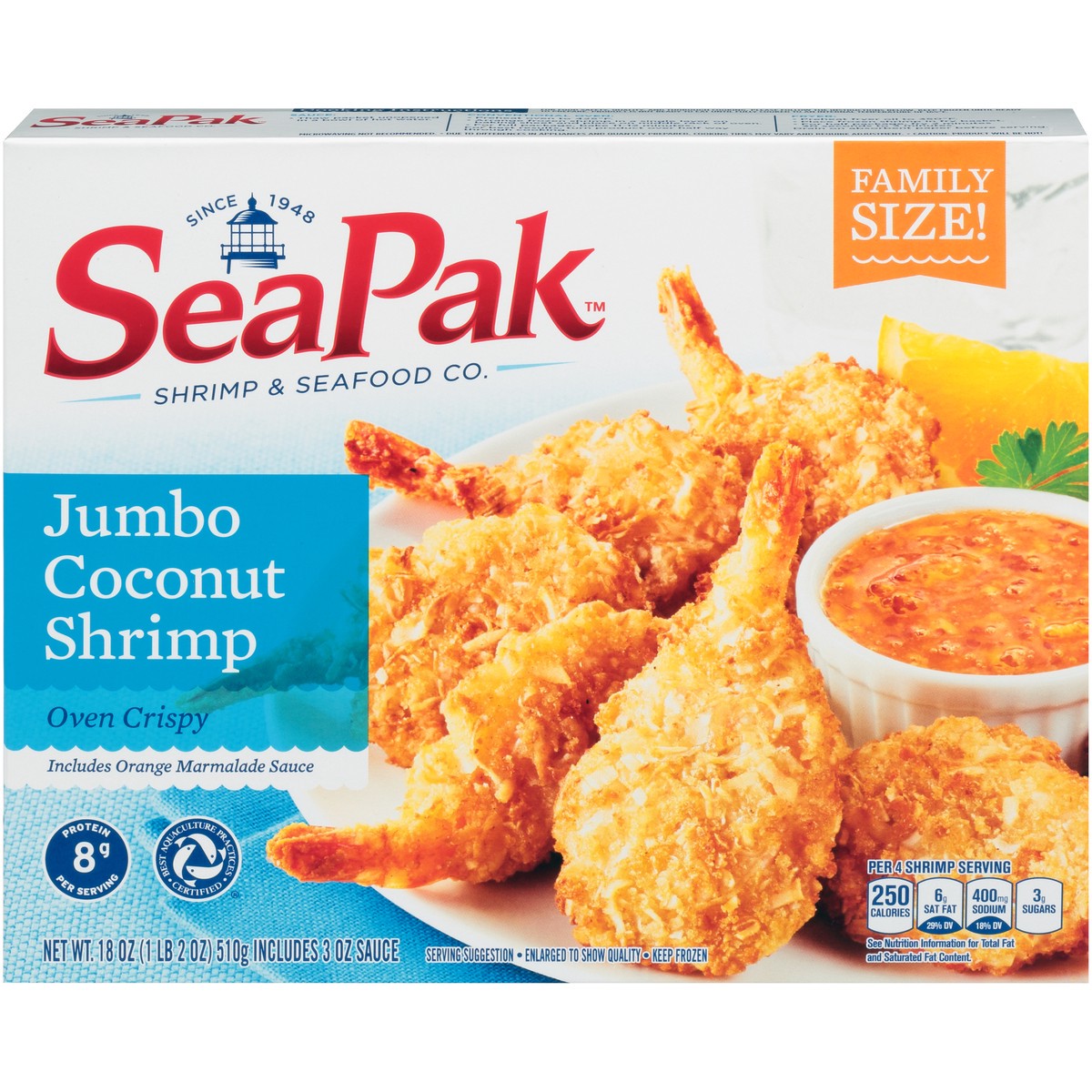 slide 1 of 9, SeaPak Shrimp & Seafood Co. Oven Crispy Jumbo Coconut Shrimp 18 oz. Box, 18 oz