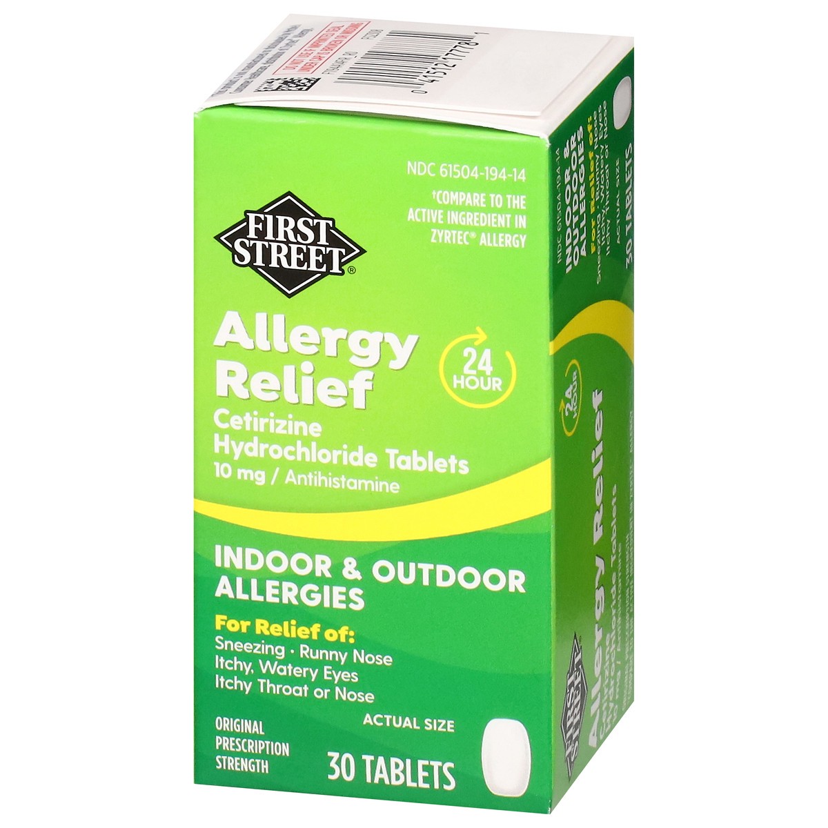 slide 13 of 16, First Street Fs Allrgy Rel Cetirizine Cmp Zyrtec, 30 ct