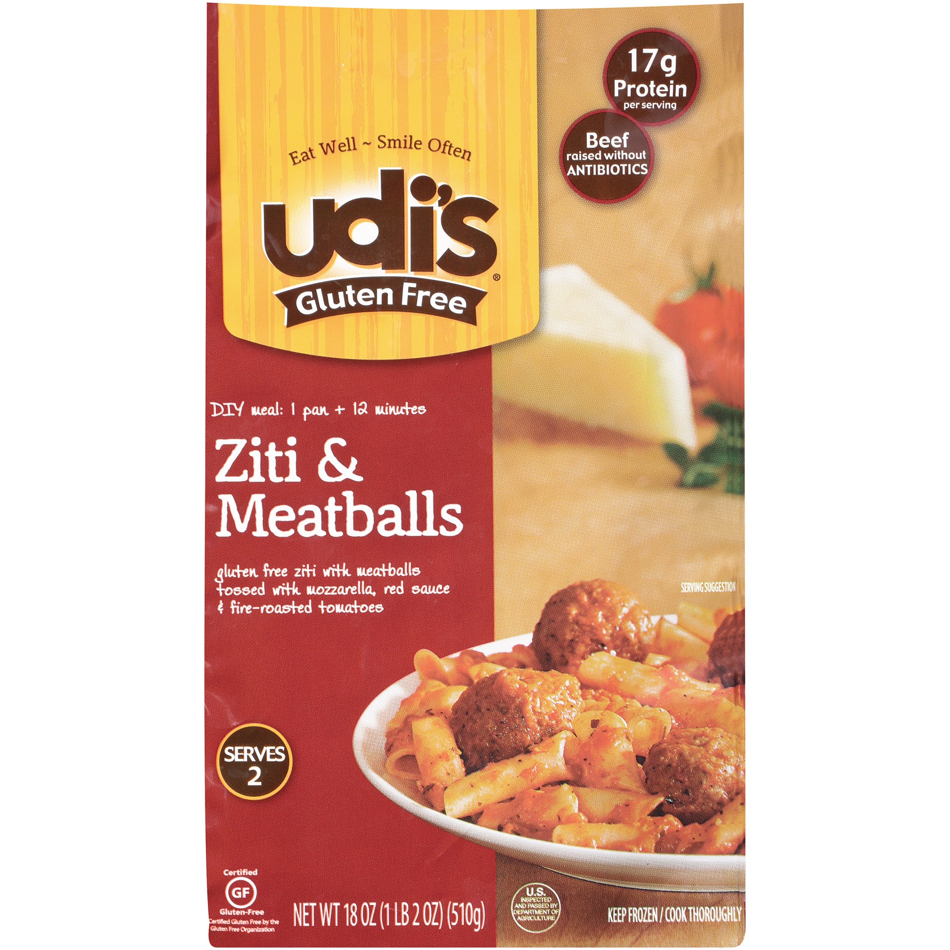 slide 1 of 5, Udi's Ziti & Meatballs 18 oz, 18 oz