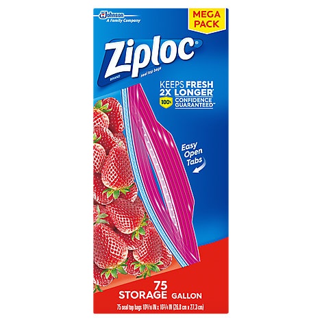 slide 1 of 1, Ziploc Storage Bags Gallon, 75 ct