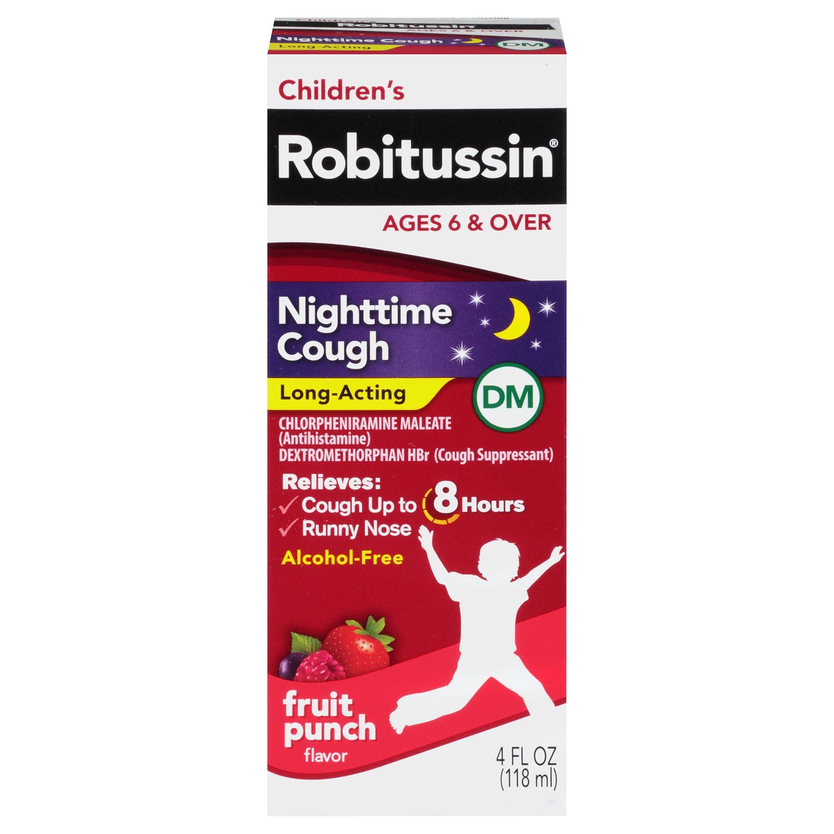 slide 1 of 13, Robitussin Children's Nighttime Cough Fruit Punch Cold Relief Liquid, 4 fl oz
