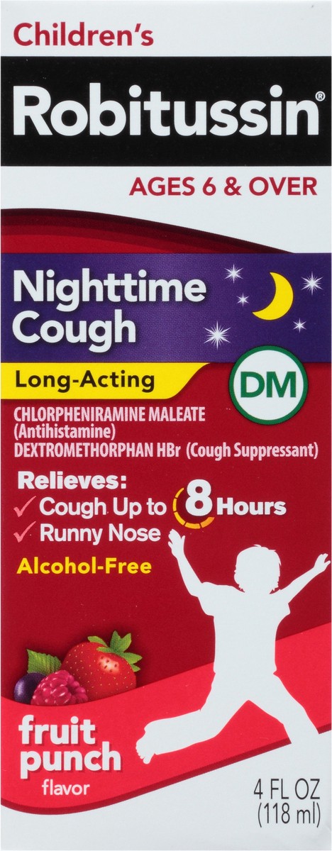 slide 5 of 13, Robitussin Children's Nighttime Cough Fruit Punch Cold Relief Liquid, 4 fl oz