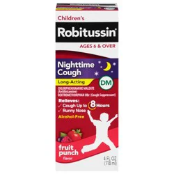 Children’s Robitussin DM, Nighttime Cough Relief, Dextromethorphan, Fruit Punch Flavor Syrup