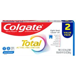 Colgate Total Active Prevention Whitening Toothpaste, Mint, 2 Pk., 5.1 Oz.