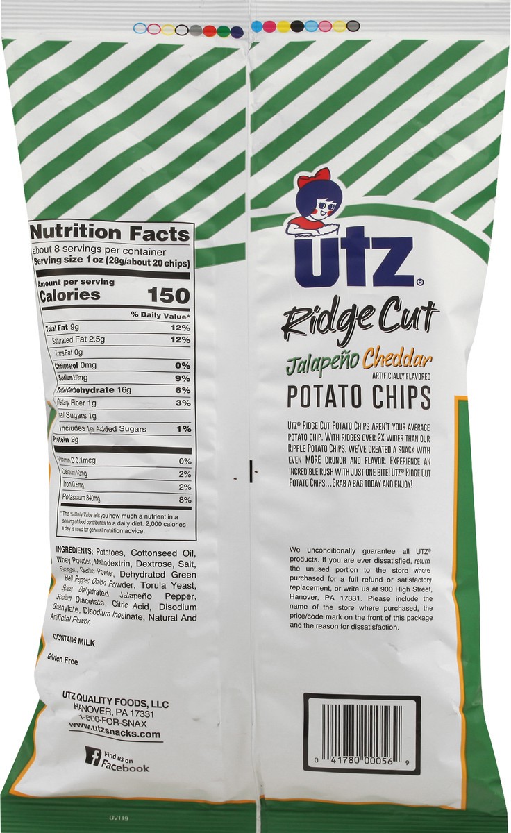 slide 6 of 12, Utz Potato Chips Jalapeno Cheddar Hungry Size Ridge Cut, Bag, 7.5 oz