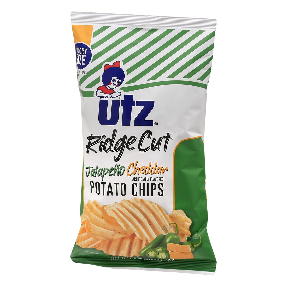 slide 5 of 12, Utz Potato Chips Jalapeno Cheddar Hungry Size Ridge Cut, Bag, 7.5 oz