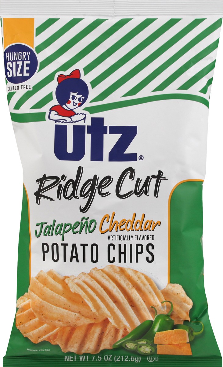 slide 9 of 12, Utz Potato Chips Jalapeno Cheddar Hungry Size Ridge Cut, Bag, 7.5 oz