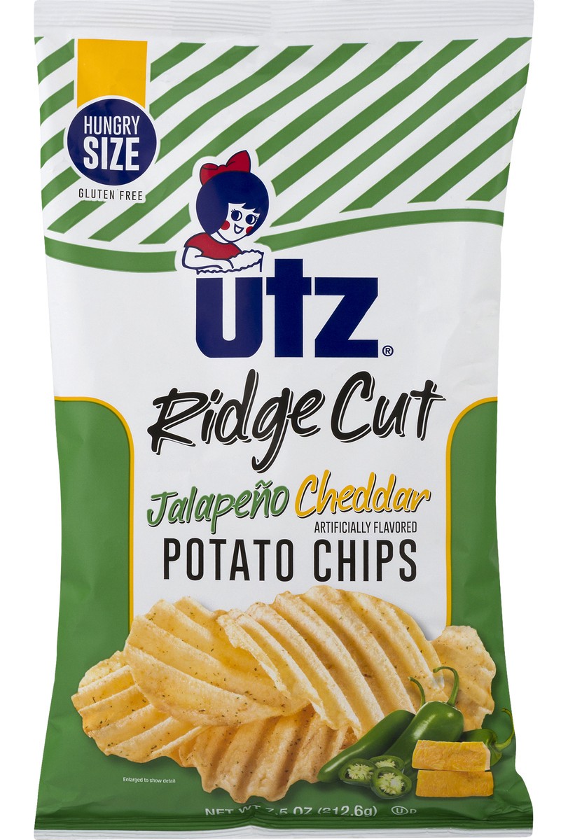 slide 4 of 12, Utz Potato Chips Jalapeno Cheddar Hungry Size Ridge Cut, Bag, 7.5 oz