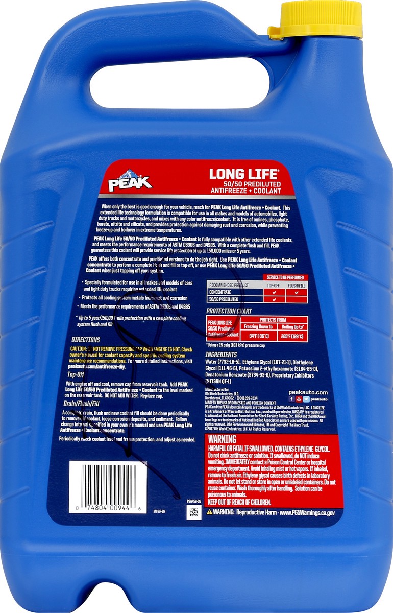 slide 6 of 6, Peak 50/50 Long Life Prediluted Antifreeze & Coolant, 1 gal