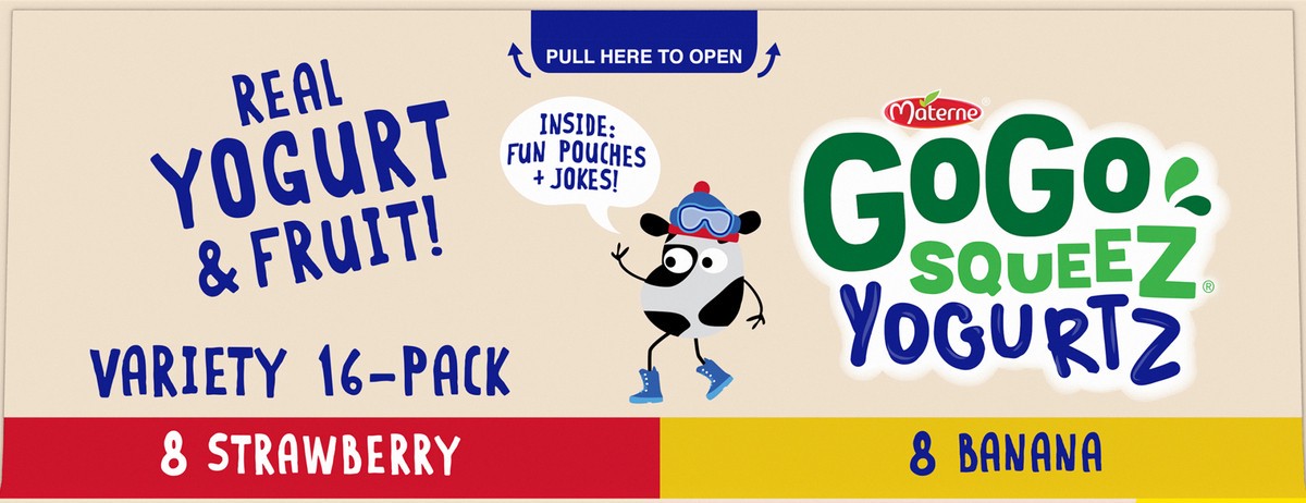 slide 4 of 7, GoGo squeeZ YogurtZ Variety Pack, Made with 100% Real Milk, 3 oz Pouches (16 Pack), 16 ct