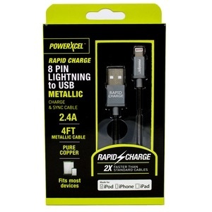 slide 1 of 1, PowerXcel Lightning 2.4amp Cable - Grey, 4 ft