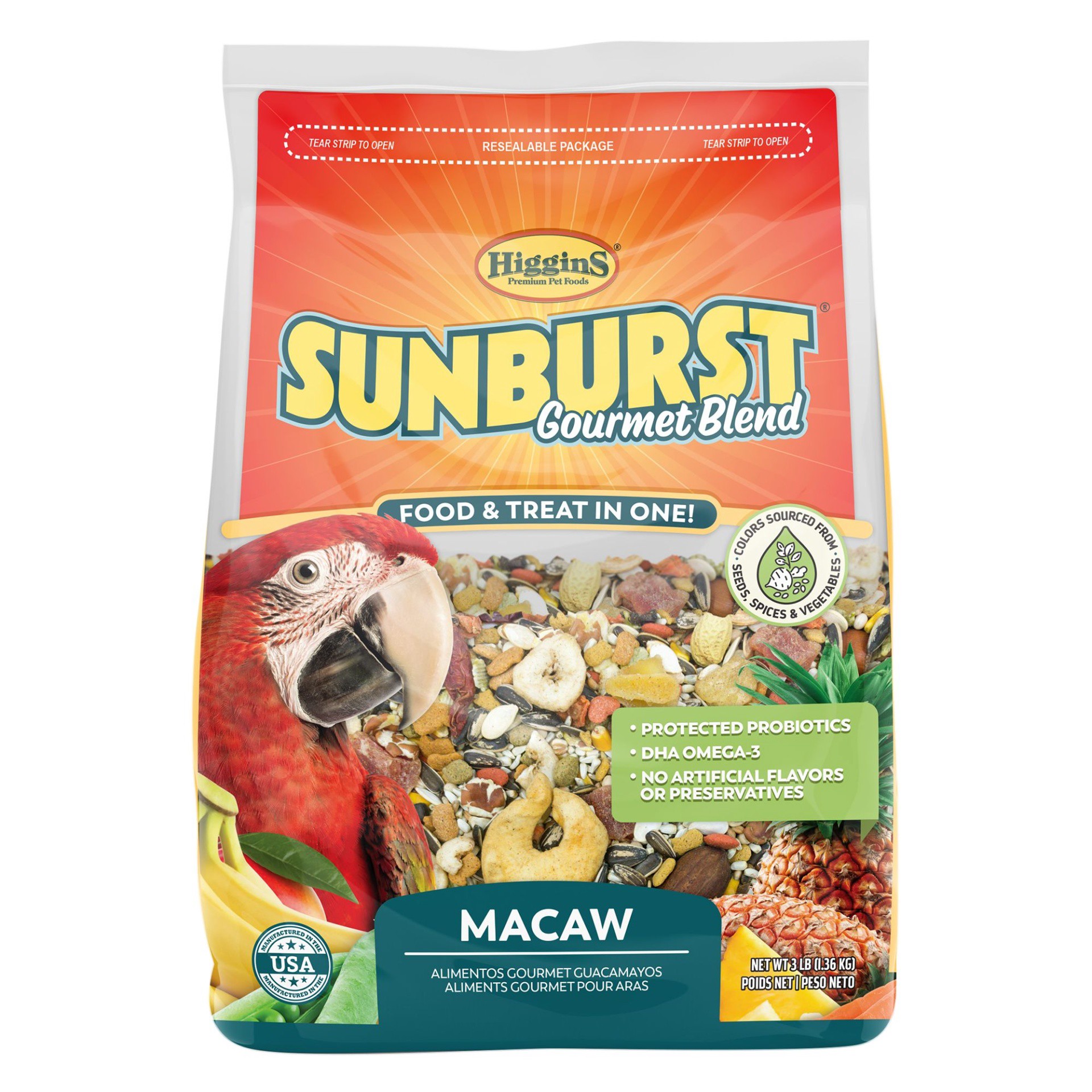 slide 1 of 1, Higgins Sunburst Gourmet Food Mix for Macaws, 3 lb