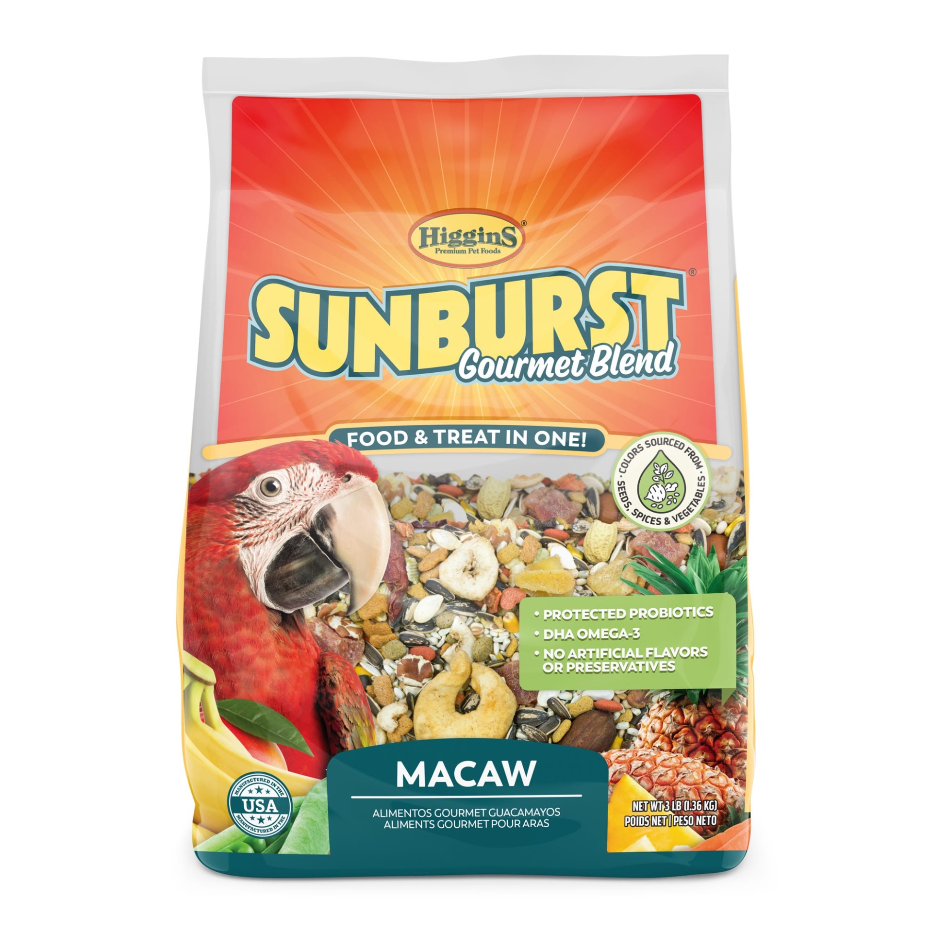 slide 1 of 1, Higgins Sunburst Gourmet Food Mix for Macaws, 3 lb