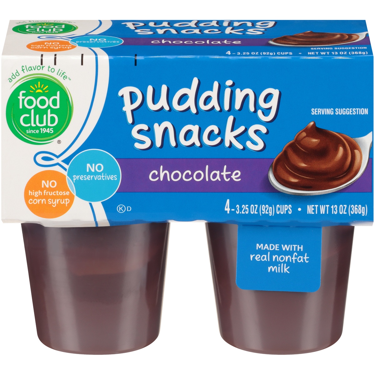 slide 1 of 1, Food Club Chocolate Pudding Snacks, 13 oz