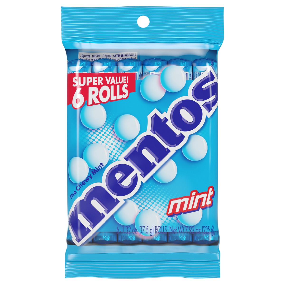 slide 1 of 3, Mentos Chewy Mint Flavored Candy Roll, 14 Piece Rolls, 6 Pack, 6 ct