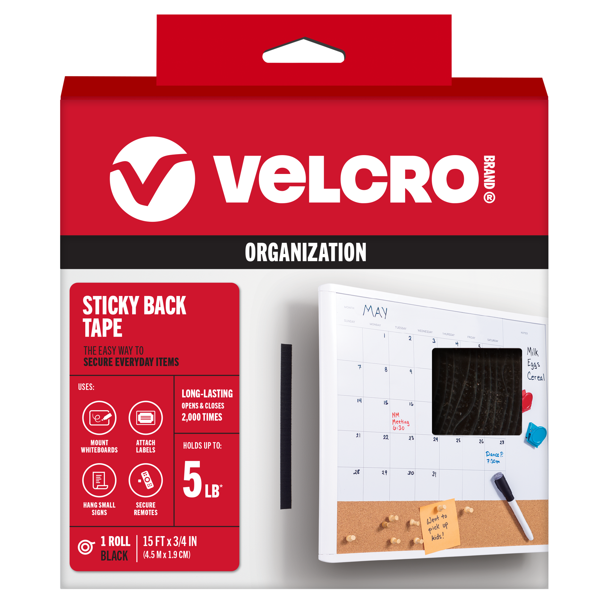 slide 1 of 4, VELCRO Brand Sticky Back 15ft x 3/4in Roll Black 180-in Hook and Loop Fastener 100-lin ft, 15 ft