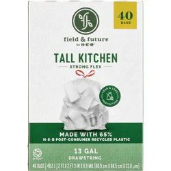 Field & Future by H-E-B Tall Kitchen Drawstring Trash Bags, 13 Gallon