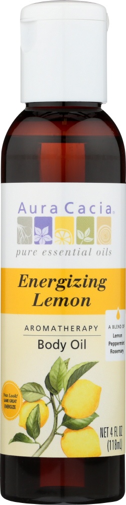 slide 1 of 1, Aura Cacia Energizing Lemon Body Oil, 4 fl oz