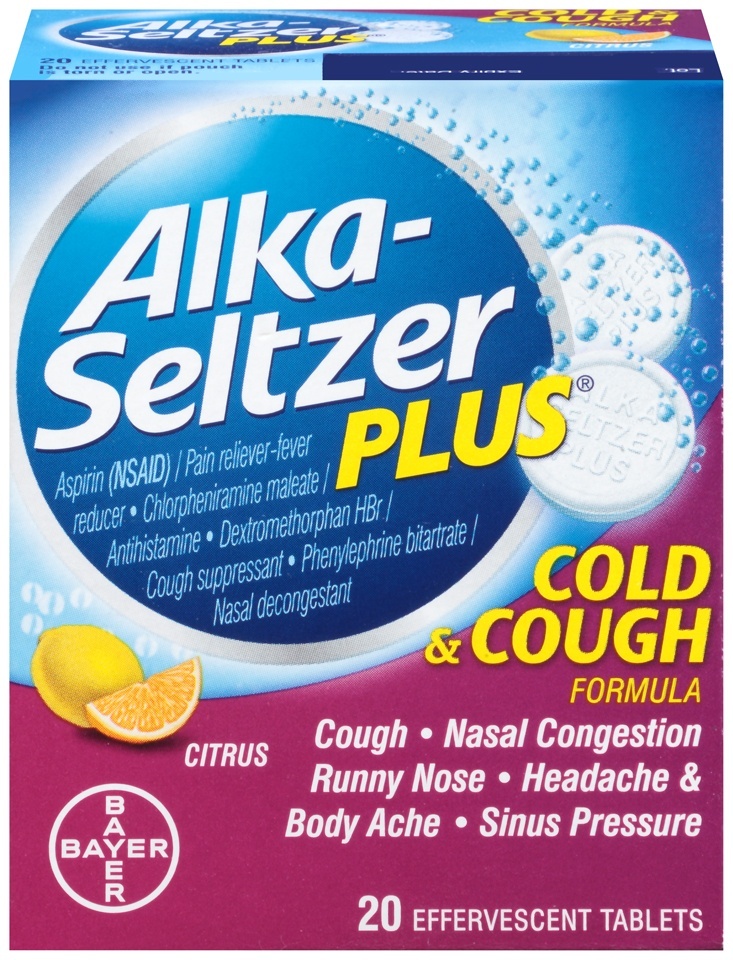 slide 1 of 9, Alka-Seltzer Plus Cold & Cough Formula Citrus Effervescent Tablets, 20 ct