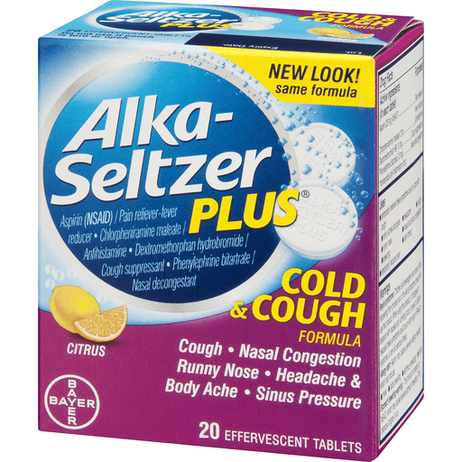 slide 3 of 9, Alka-Seltzer Plus Cold & Cough Formula Citrus Effervescent Tablets, 20 ct