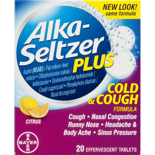 slide 4 of 9, Alka-Seltzer Plus Cold & Cough Formula Citrus Effervescent Tablets, 20 ct
