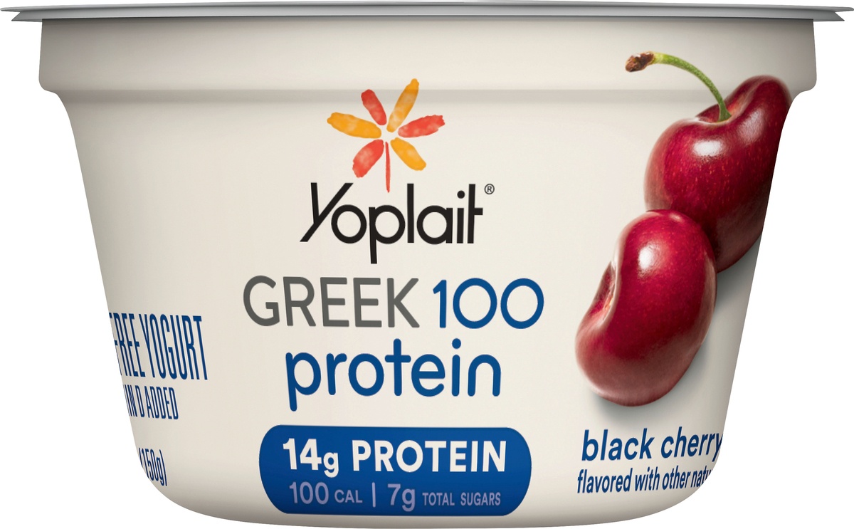 slide 9 of 10, Yoplait Black Cherry Greek 100 Protein Yogurt, 5.3 oz