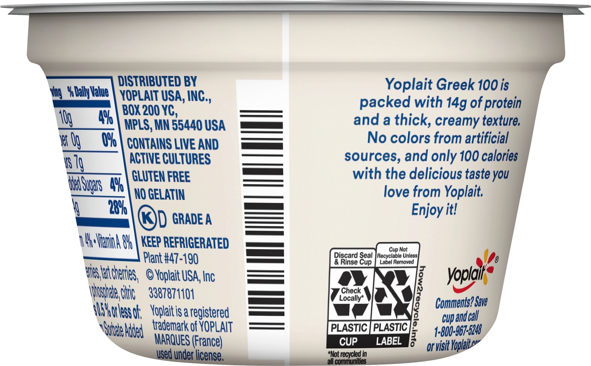 slide 10 of 10, Yoplait Black Cherry Greek 100 Protein Yogurt, 5.3 oz