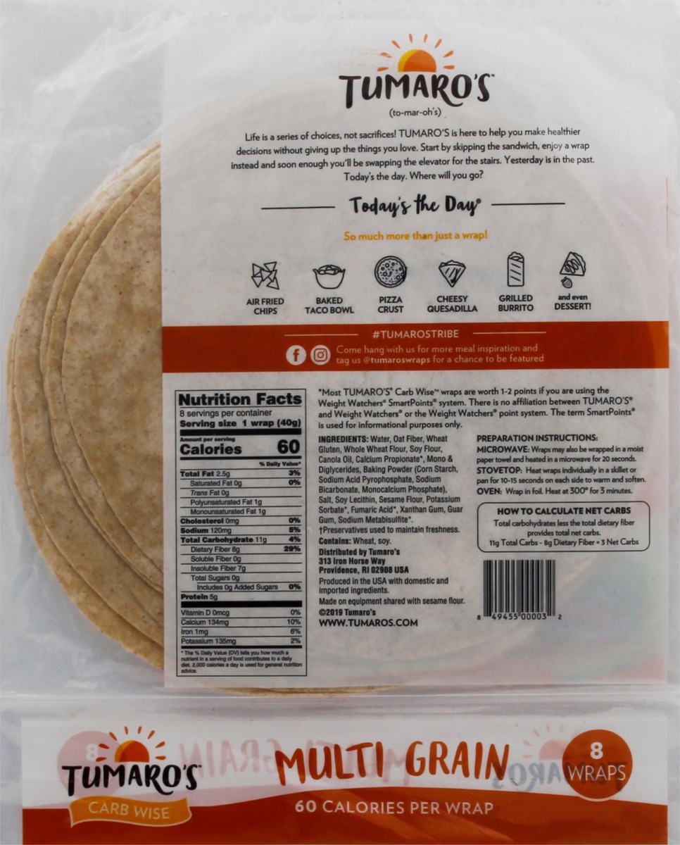 slide 8 of 9, Tumaro's Carb Wise Multigrain Wraps 8 Each, 8 ct