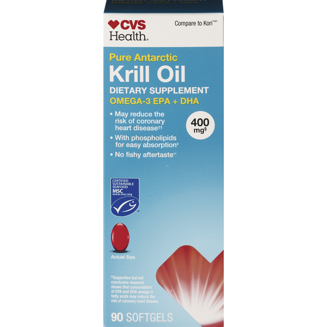 slide 1 of 1, CVS Health Krill Oil 400Mg/Omega-3 250Mg Softgels, 90 ct