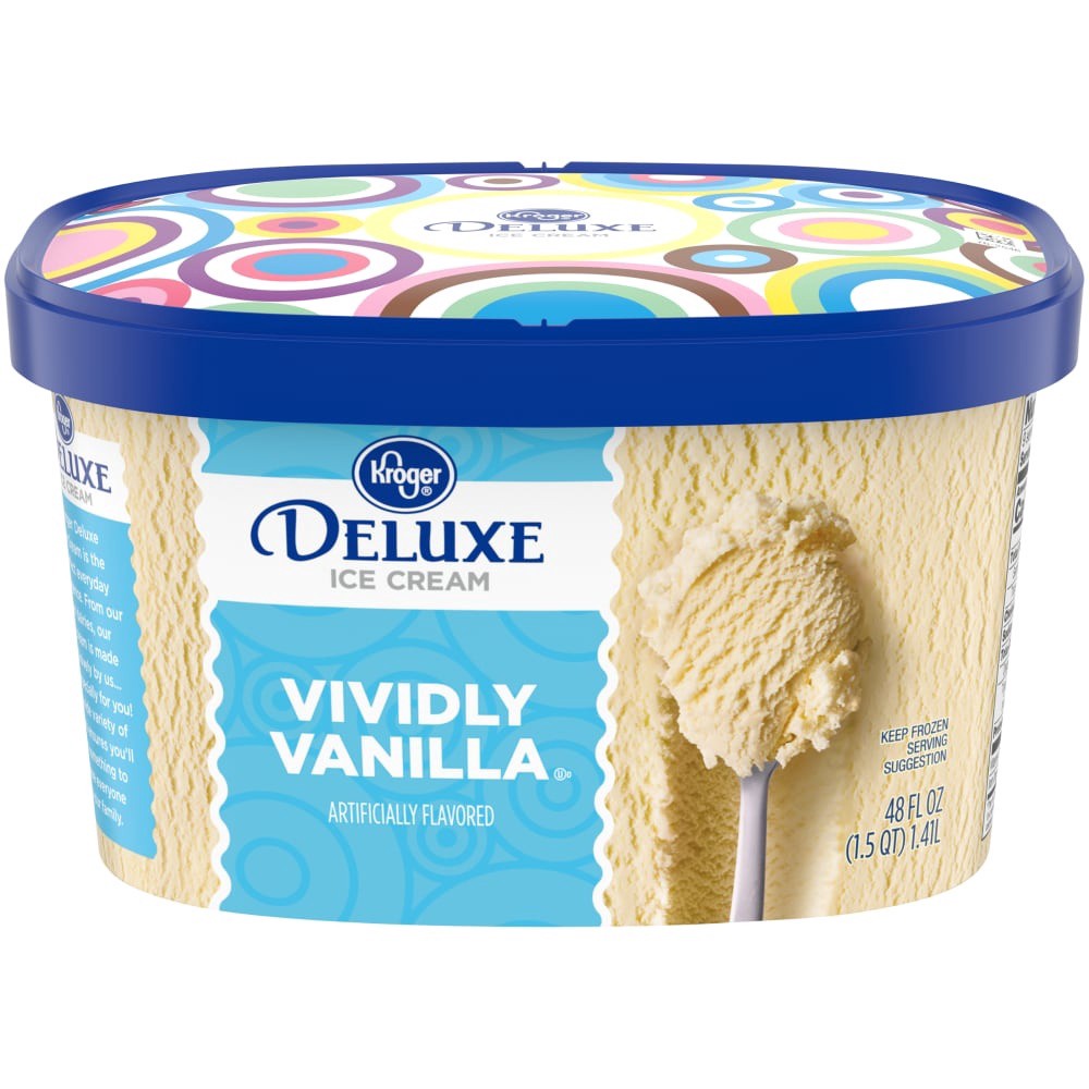 slide 1 of 4, Kroger Deluxe Vividly Vanilla Ice Cream, 48 fl oz