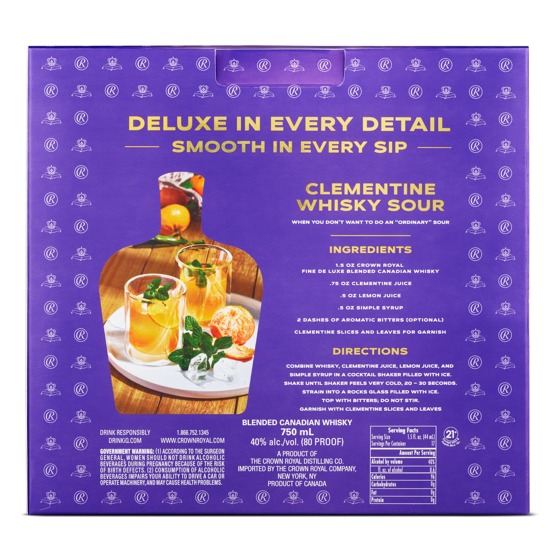 slide 8 of 8, Crown Royal Fine De Luxe Blended Canadian Whisky, 750 mL Bottle with Combo Juicer & Shaker, 750 ml