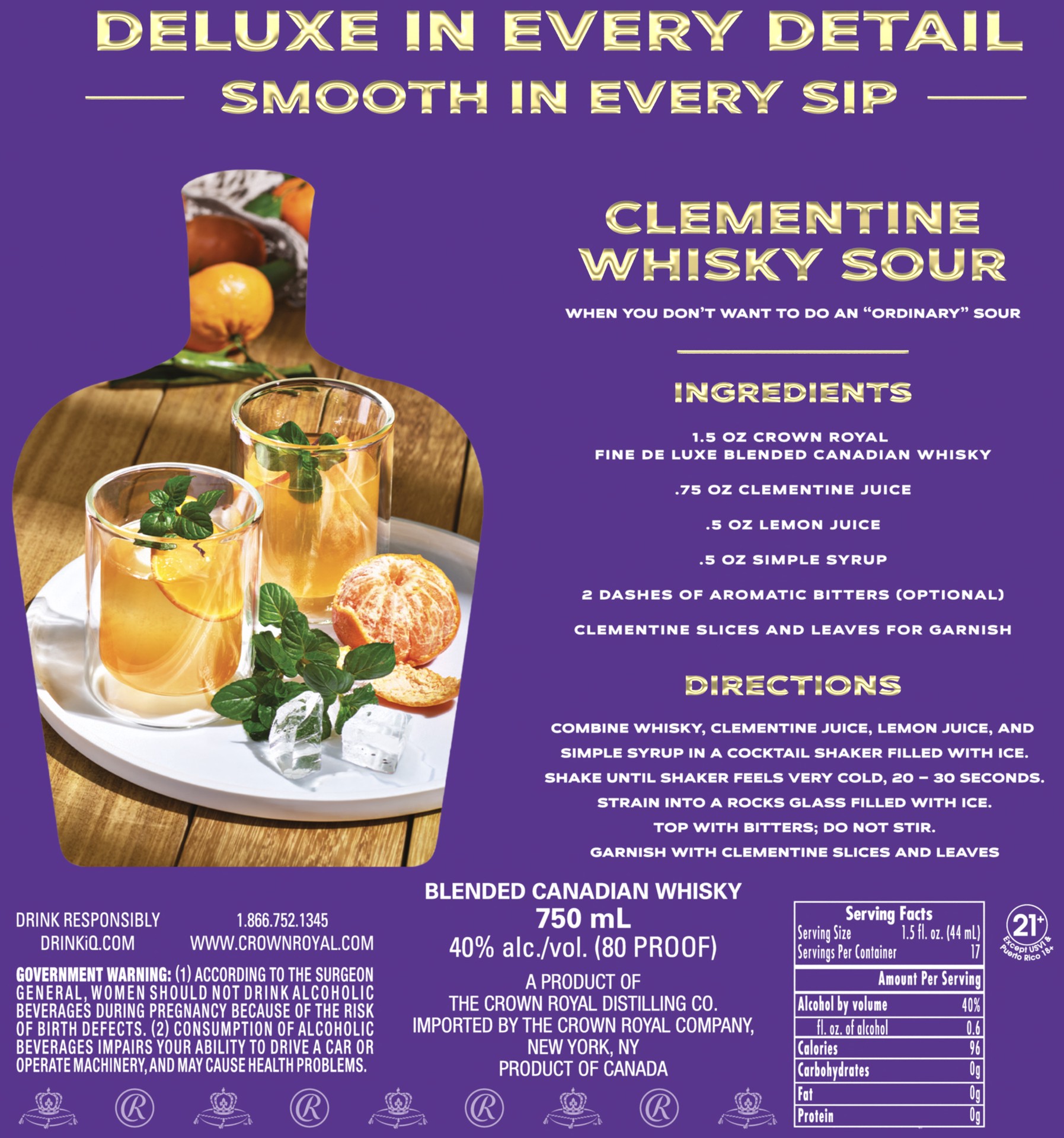 slide 2 of 8, Crown Royal Fine De Luxe Blended Canadian Whisky, 750 mL Bottle with Combo Juicer & Shaker, 750 ml