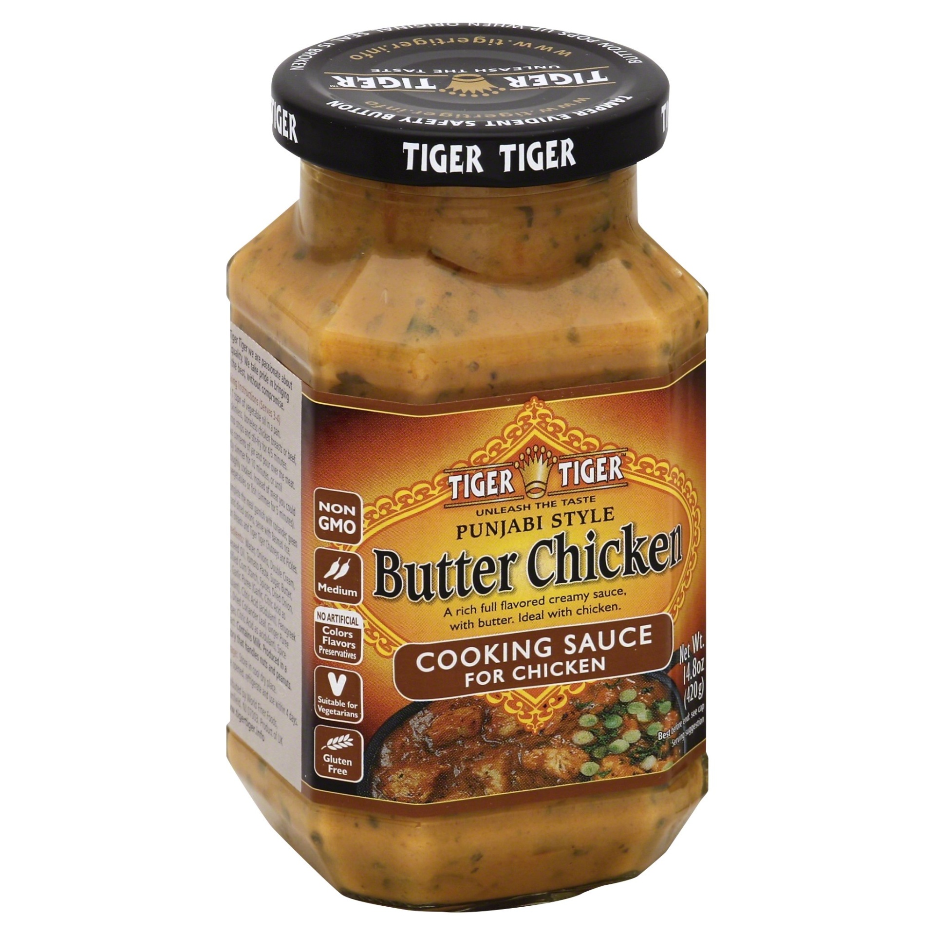 slide 1 of 2, Tiger Tiger Cooking Sauce, Punjabi Style Butter Chicken, Medium, 14.8 oz