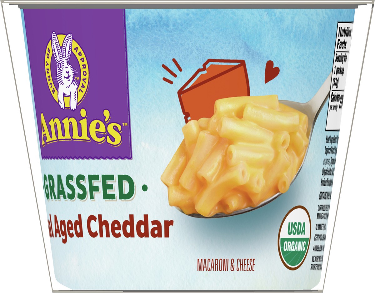 slide 8 of 9, Annie's Organic Grassfed Macaroni and Cheese, Real Aged Cheddar, Microwavable Dinner, 2 Cups, 4.02 oz., 2 ct