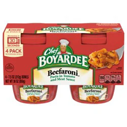 Chef Boyardee Beefaroni in Tomato and Meat Sauce, Microwavable Meal, 7.5 oz. Bowl , 4-Count