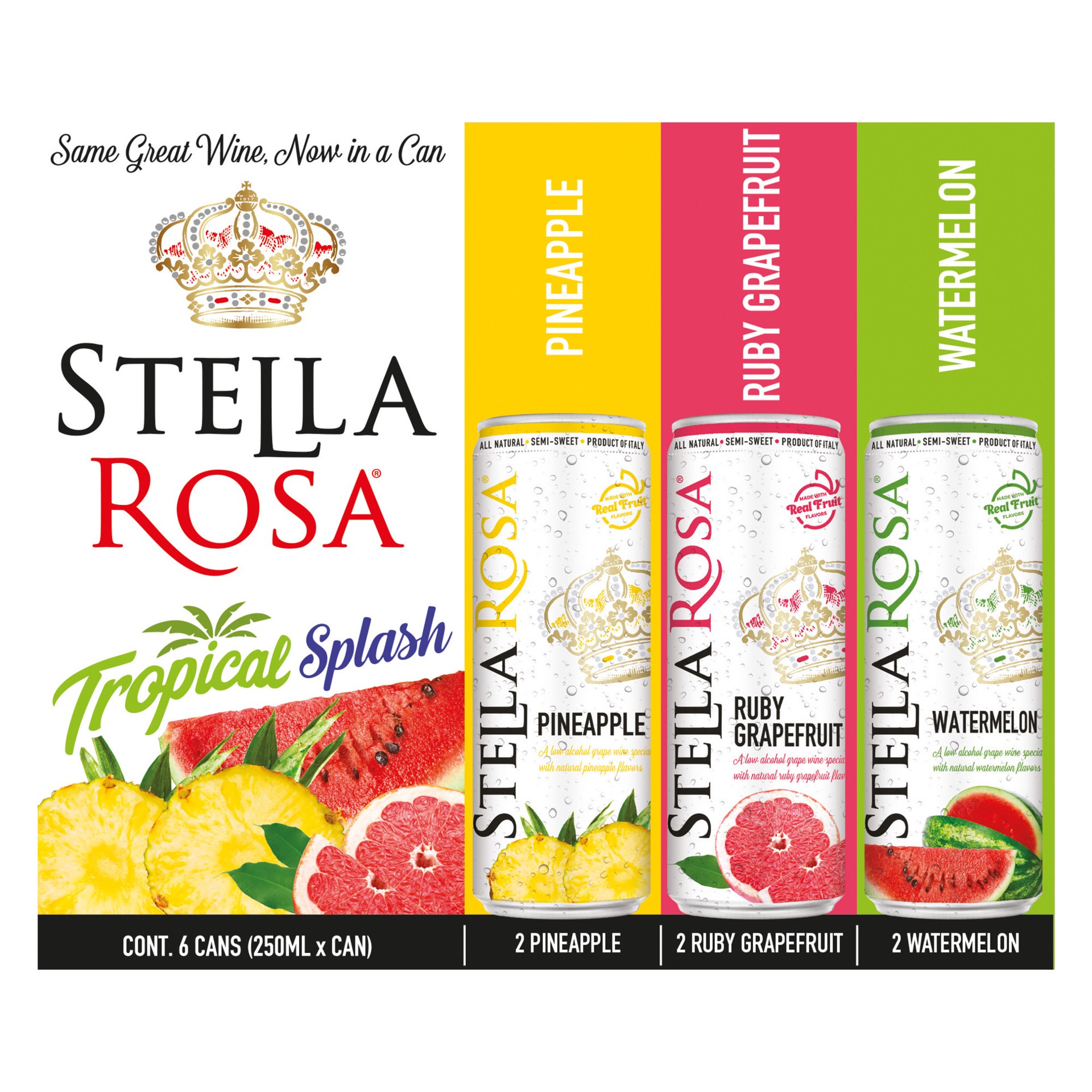 slide 2 of 9, Stella Rosa Tropical Splash Variety Pack: Watermelon, Pineapple, Grapefruit Semi-Sweet Italian Wine 6pk/250 ml, 6 ct; 250 ml
