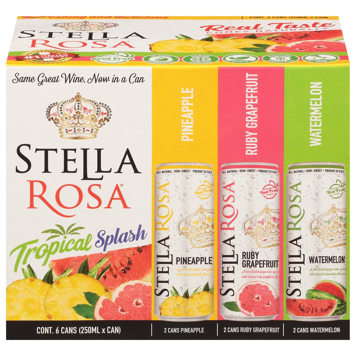 slide 1 of 9, Stella Rosa Tropical Splash Variety Pack: Watermelon, Pineapple, Grapefruit Semi-Sweet Italian Wine 6pk/250 ml, 6 ct; 250 ml