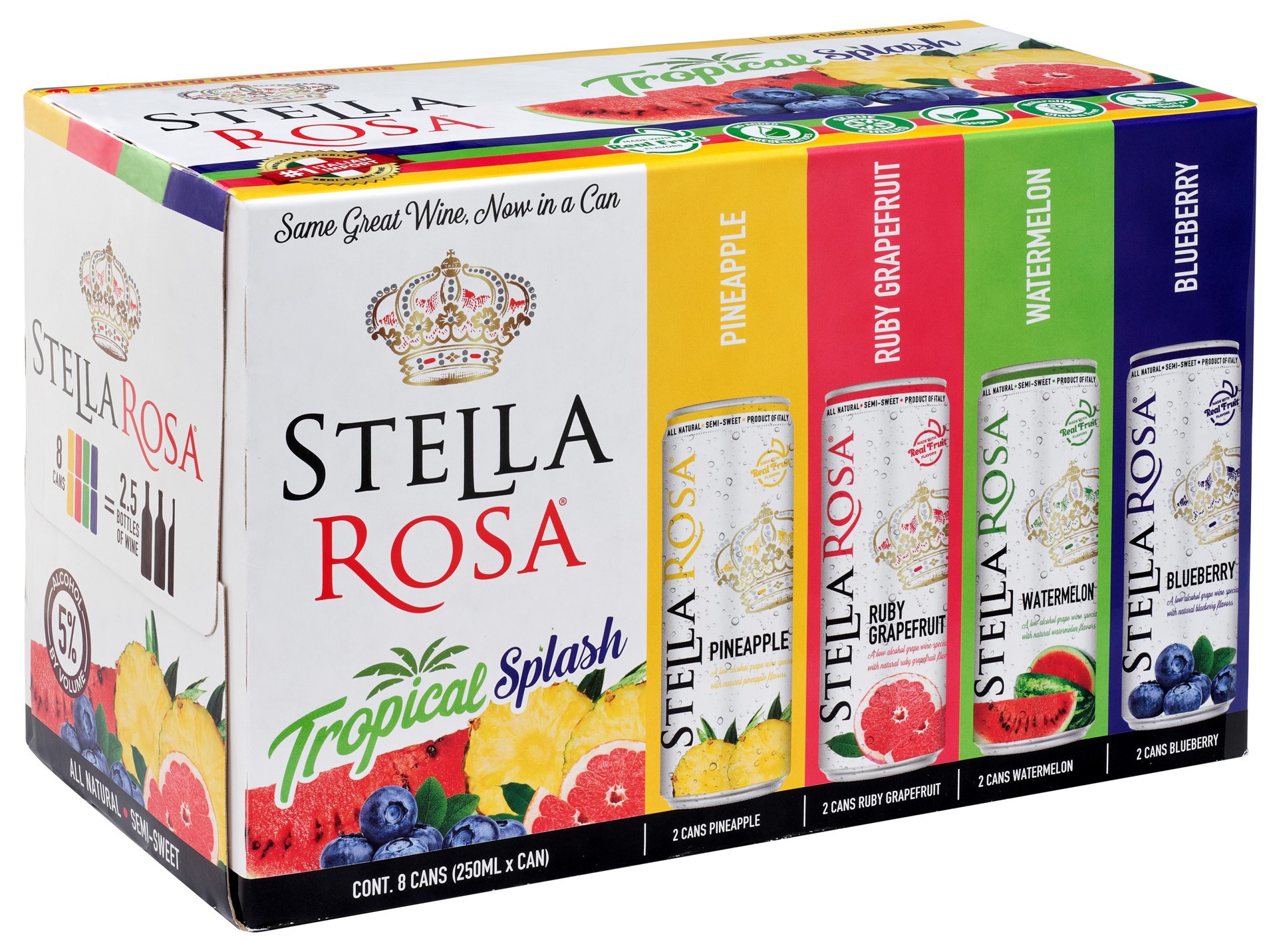 slide 9 of 9, Stella Rosa Tropical Splash Variety Pack: Watermelon, Pineapple, Grapefruit Semi-Sweet Italian Wine 6pk/250 ml, 6 ct; 250 ml