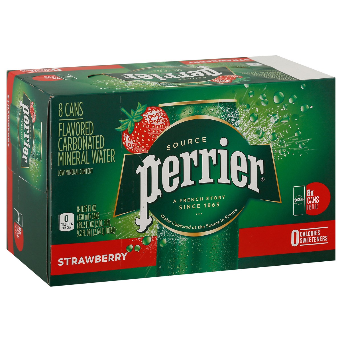 slide 6 of 9, Perrier Strawberry Flavored Sparkling Water, Sleek Cans - 89.2 oz, 8 ct