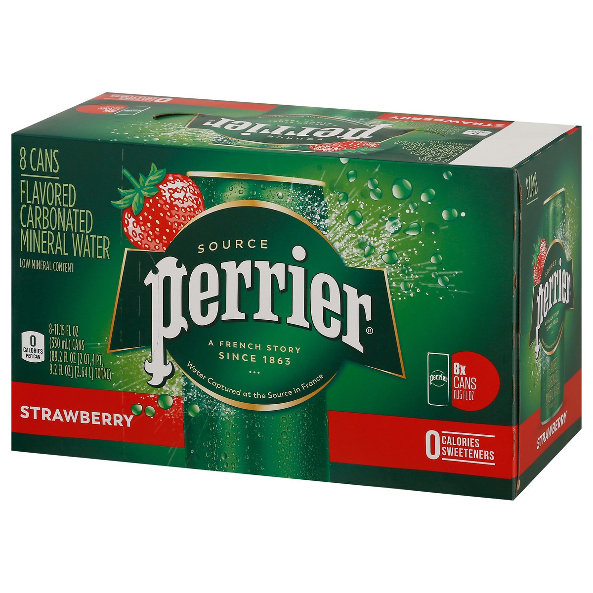 slide 7 of 9, Perrier Strawberry Flavored Sparkling Water, Sleek Cans - 89.2 oz, 8 ct