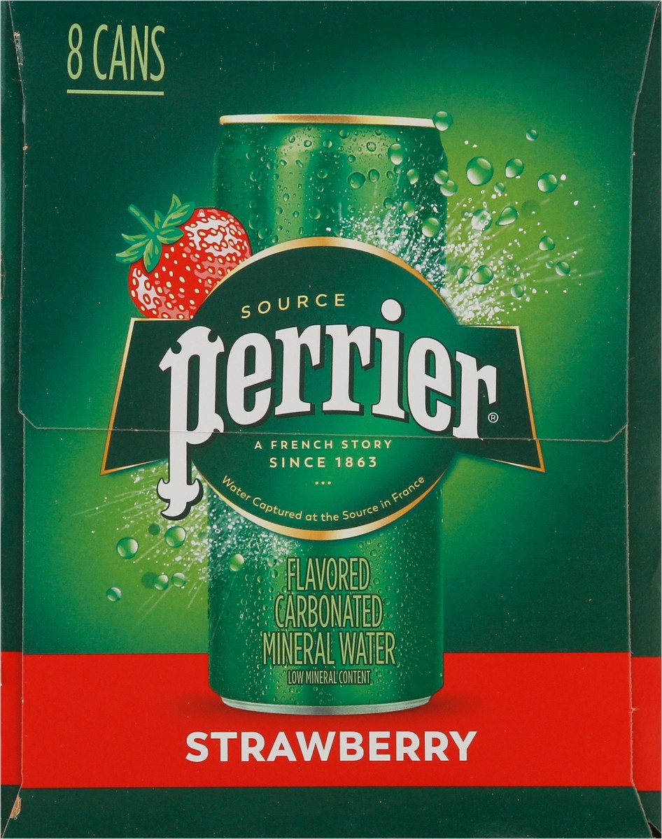 slide 5 of 9, Perrier Strawberry Flavored Sparkling Water, Sleek Cans - 89.2 oz, 8 ct